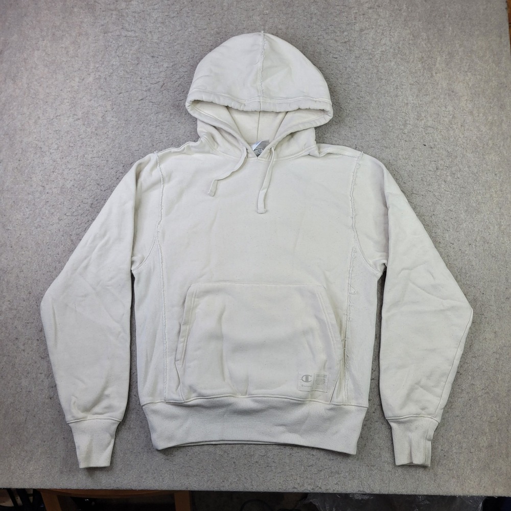 Champion Reverse Weave Cream Hoodie Mens Small Pullover Drawstring